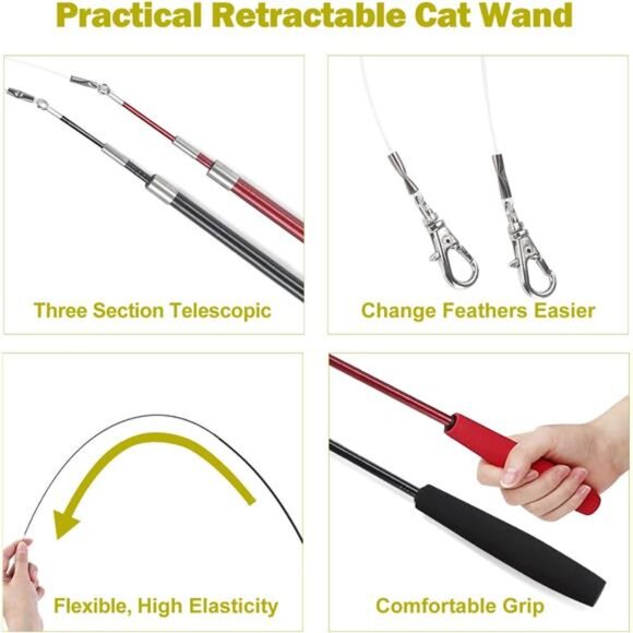 Interactive Cat Toys - Retractable Wand Toy and Feather Toys Refills for Indoor - Picture 4 of 7